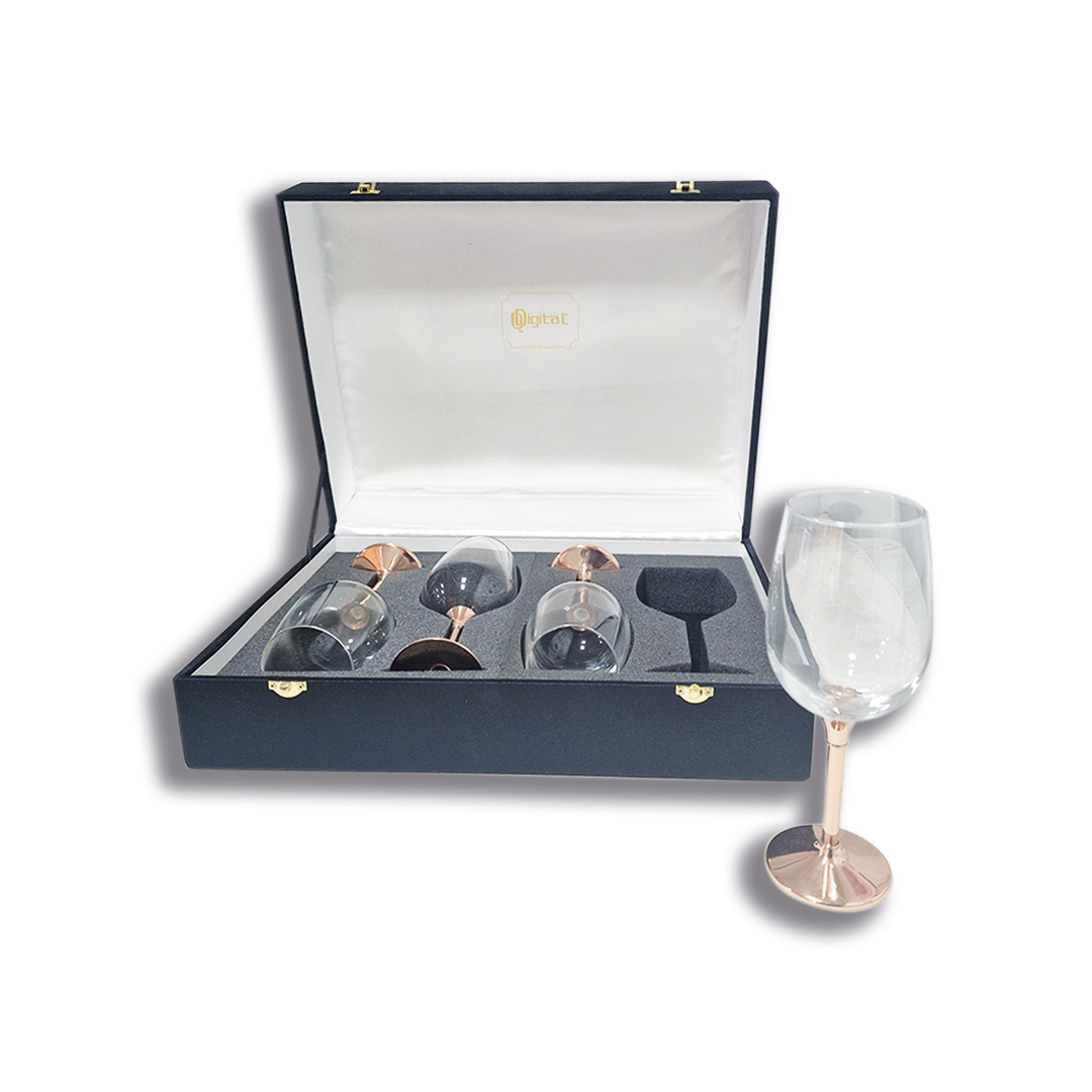 Set 4 Copas de Vino Alto C/ Pie de Cobre