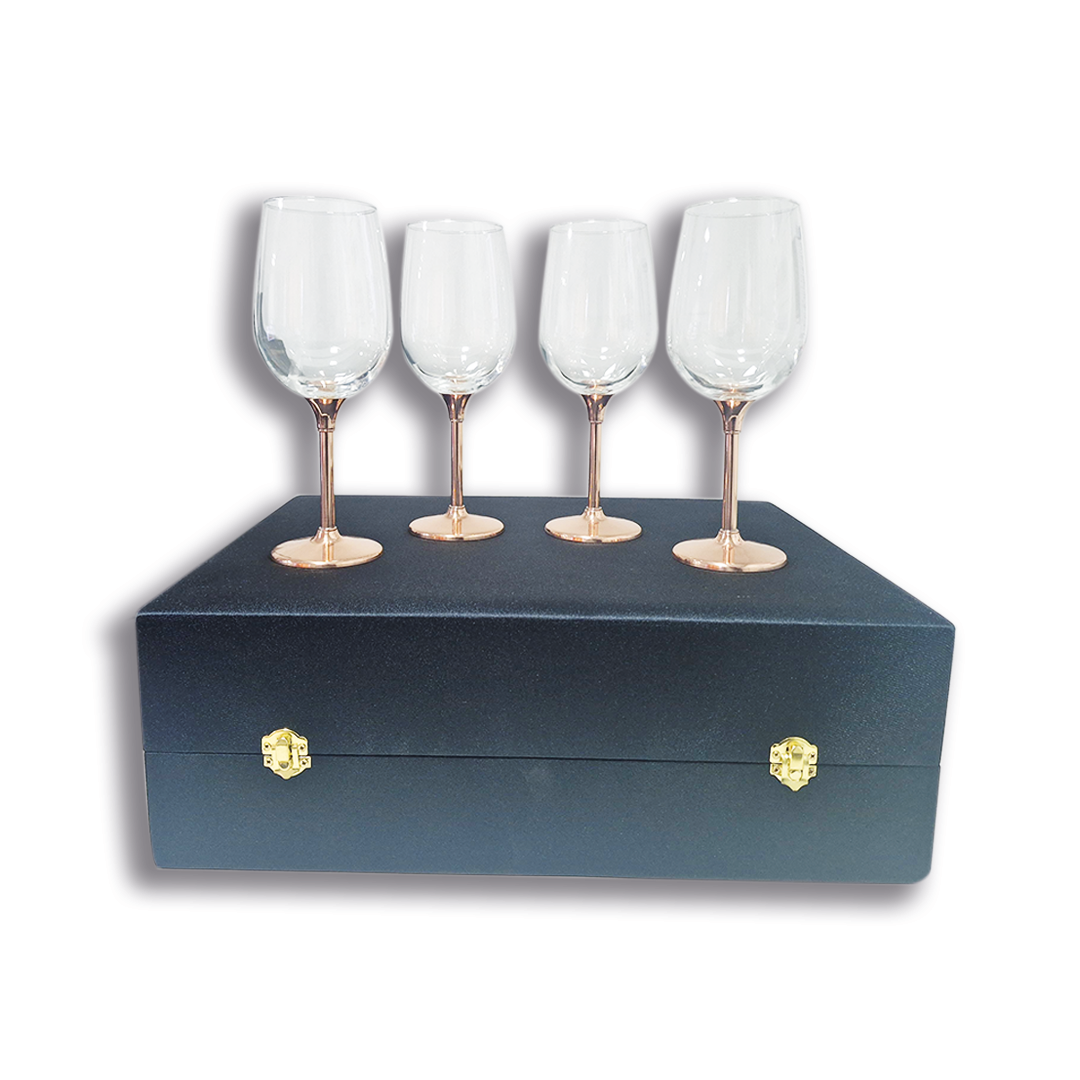Set 4 Copas de Vino Alto C/ Pie de Cobre