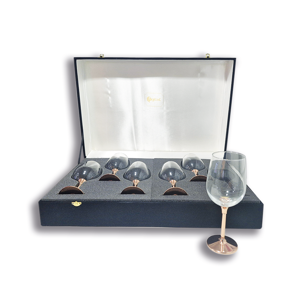 Set 6 Copas de Vino Alto C/ Pie de Cobre