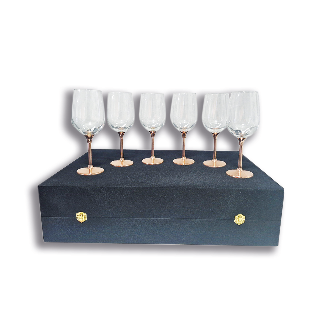 Set 6 Copas de Vino Alto C/ Pie de Cobre