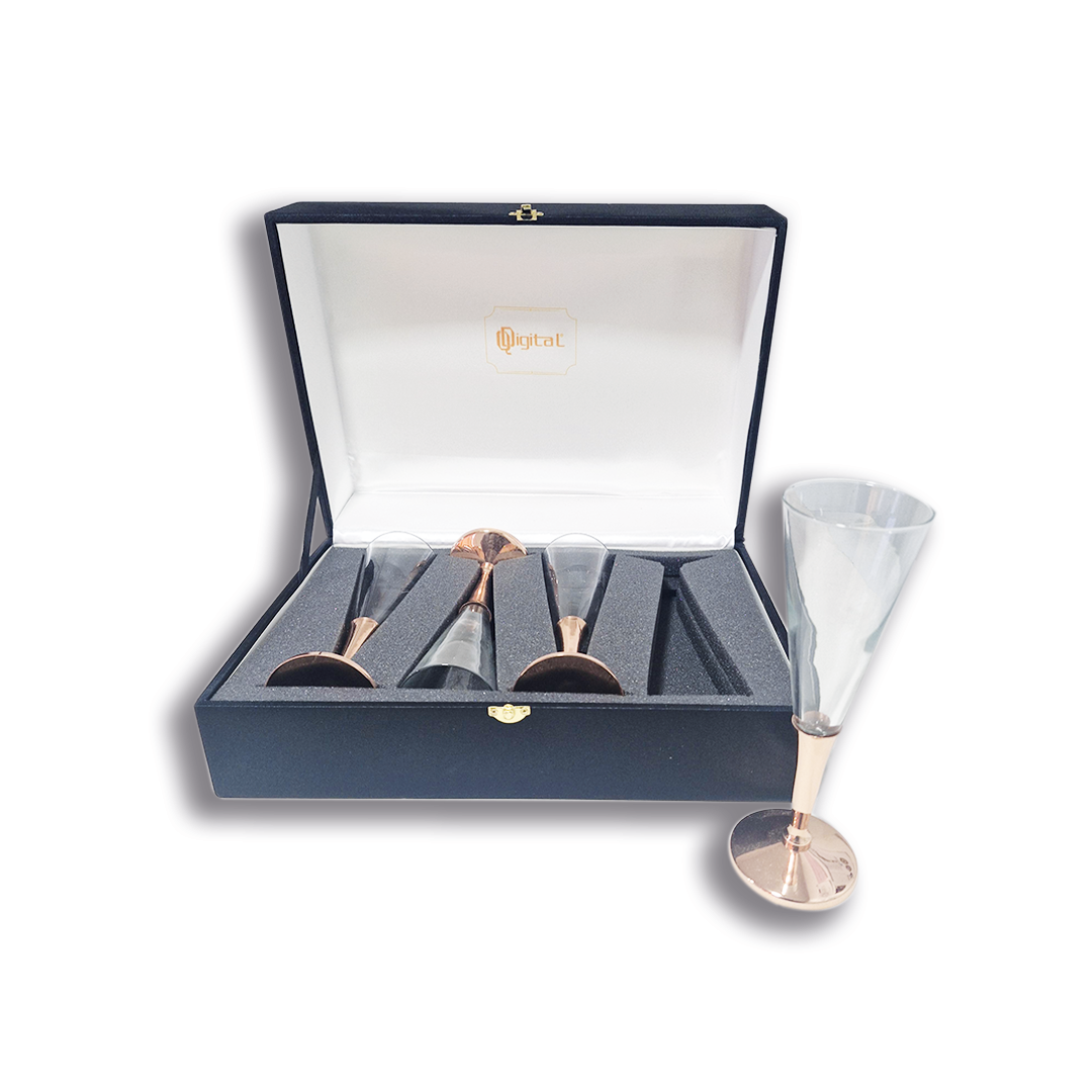Set 4 Copas Espumante C/ Pie de Cobre