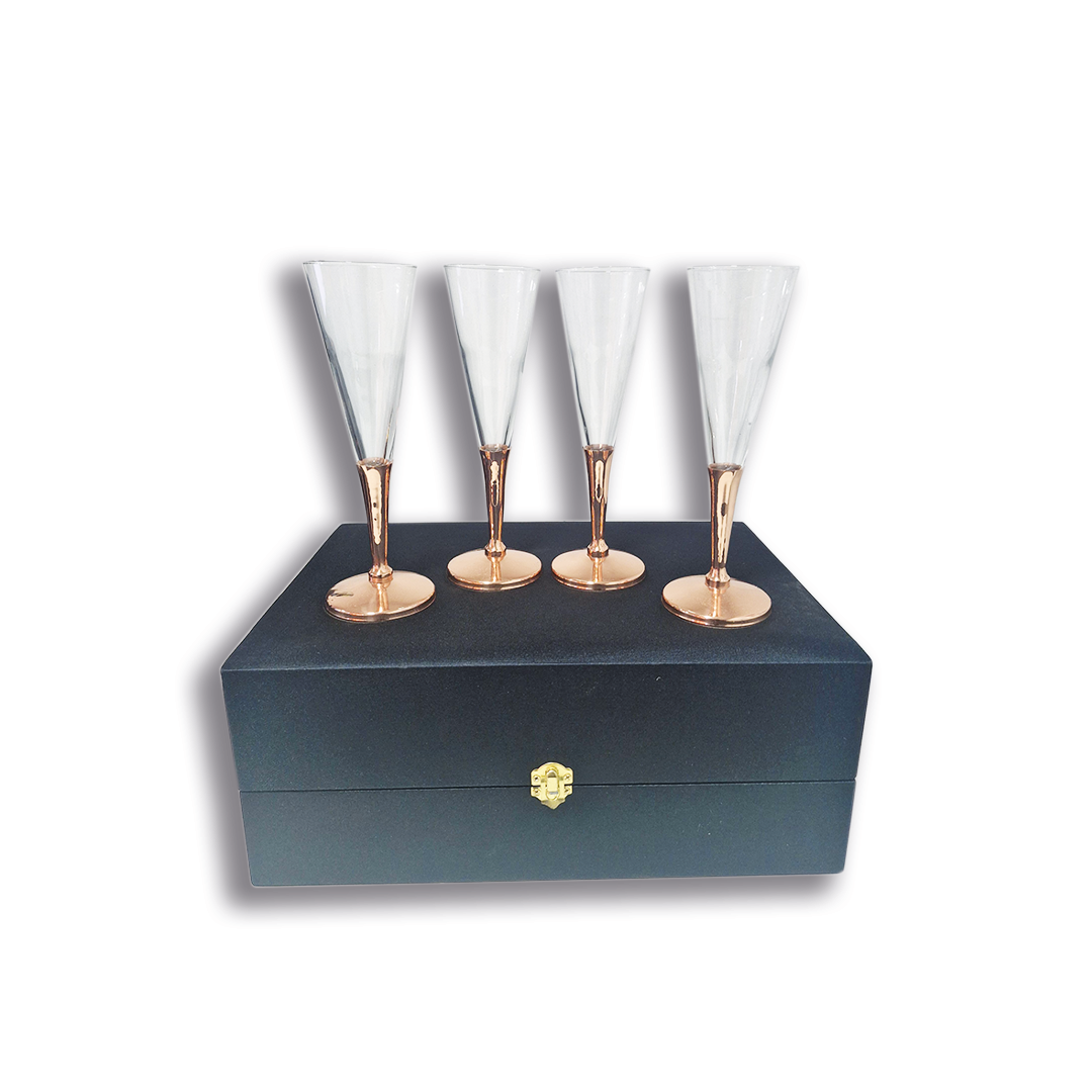 Set 4 Copas Espumante C/ Pie de Cobre