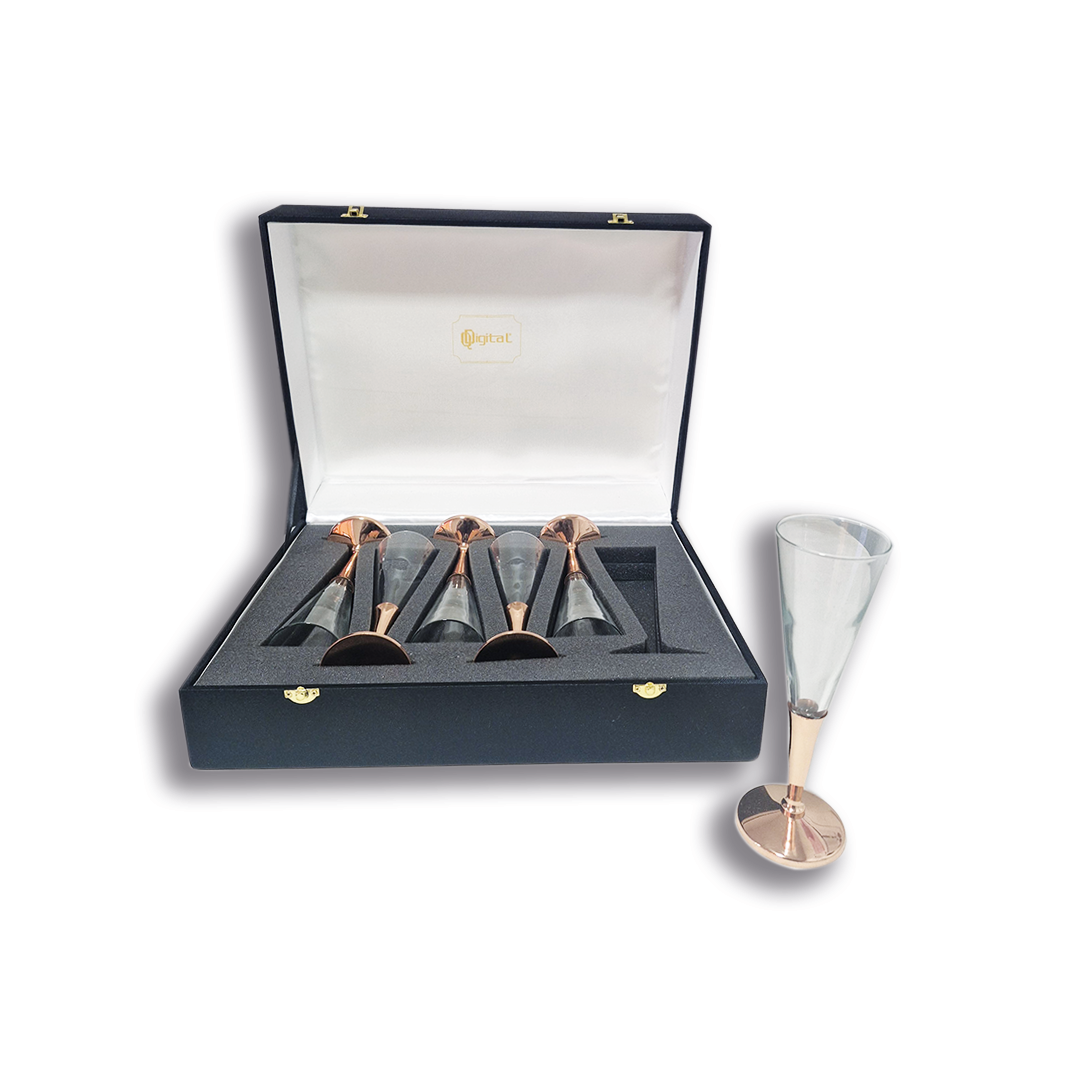 Set 6 Copas Espumante C/ Pie de Cobre