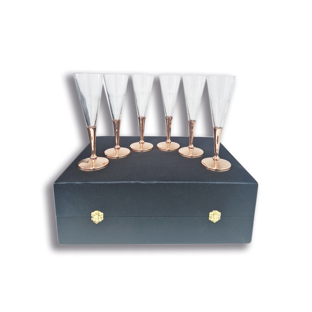 Set 6 Copas Espumante C/ Pie de Cobre