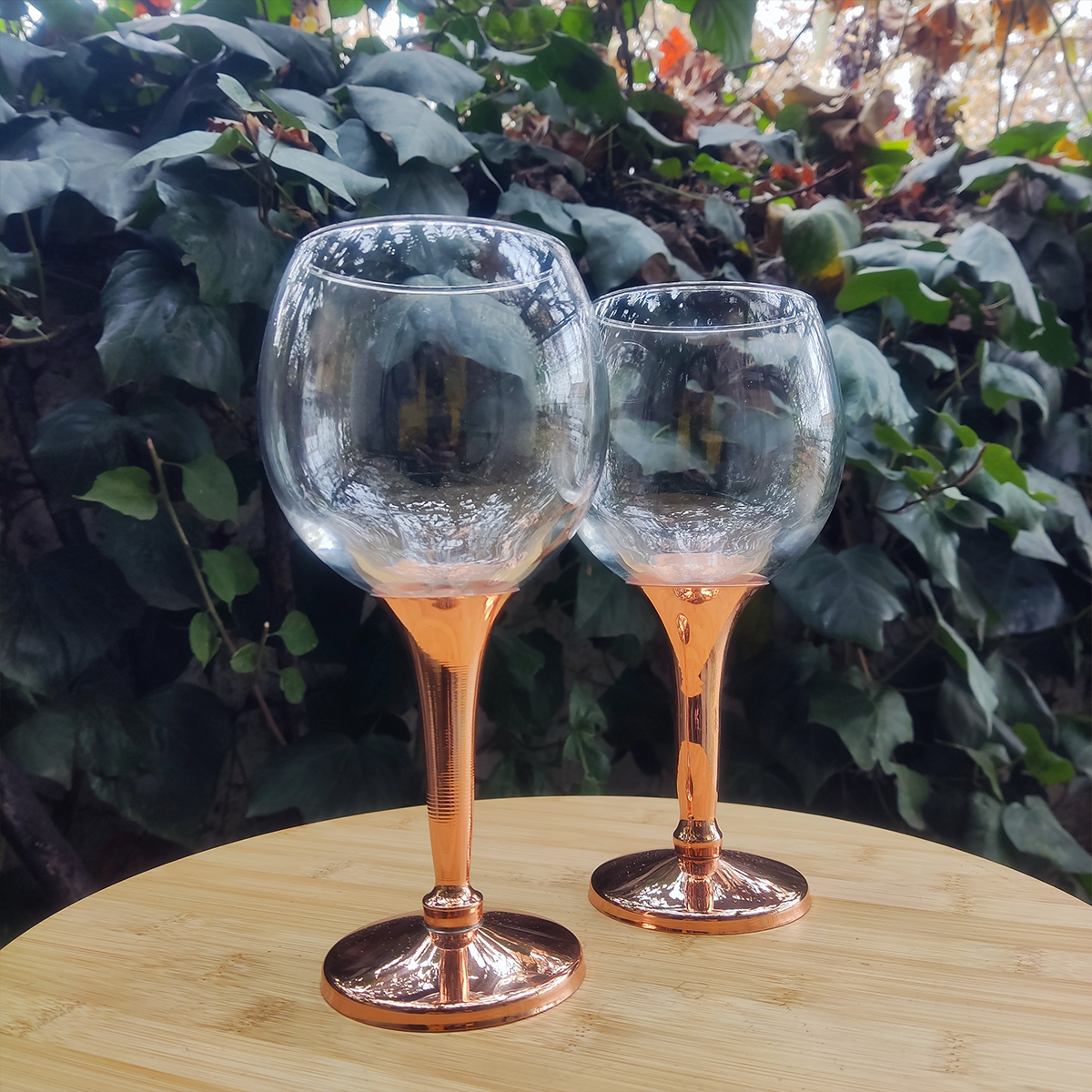 Set 4 Copas de Vino Lisa C/ Pie de Cobre
