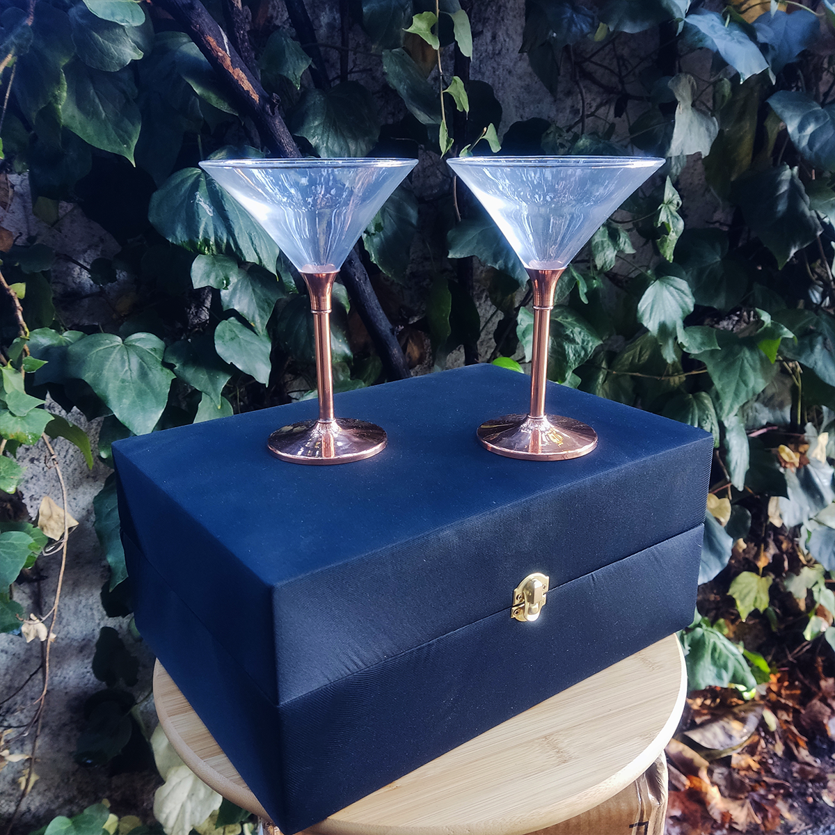 Set 4 Copas Martini C/ Pie de Cobre