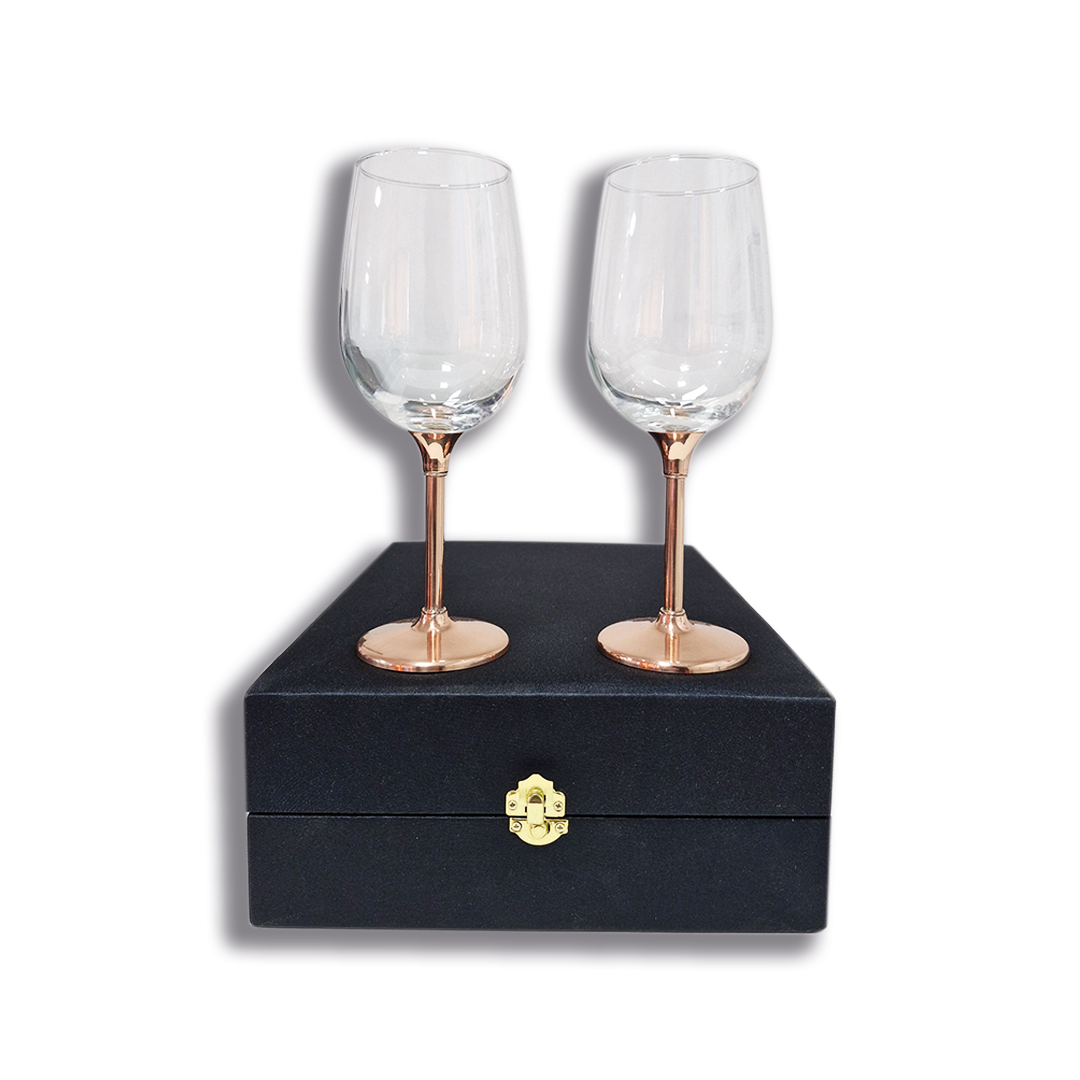 Set 2 Copas de Vino Alto C/ Pie de Cobre