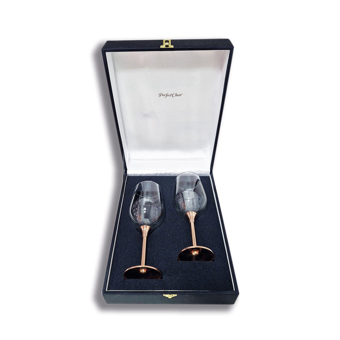 Set 2 Copas de Vino Alto C/ Pie de Cobre