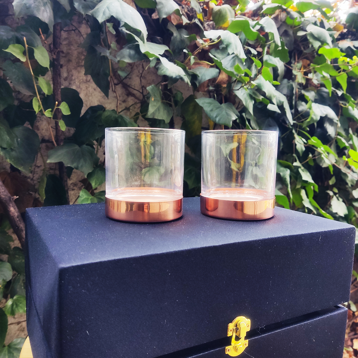 Set 2 Vasos Whisky C/ Base de Cobre