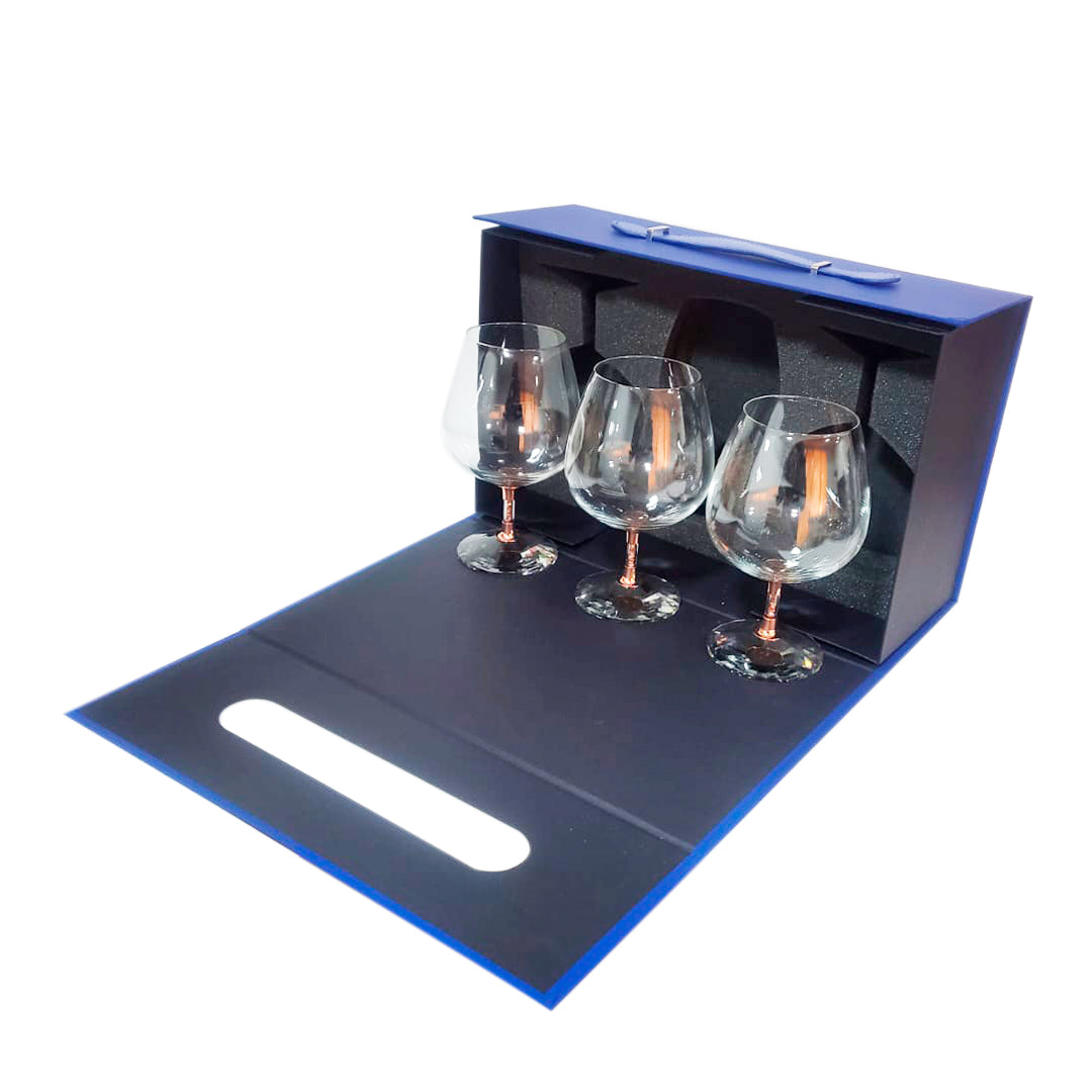 Set 3 Copas Coñac Glow Cobrizado 600ml - Maleta