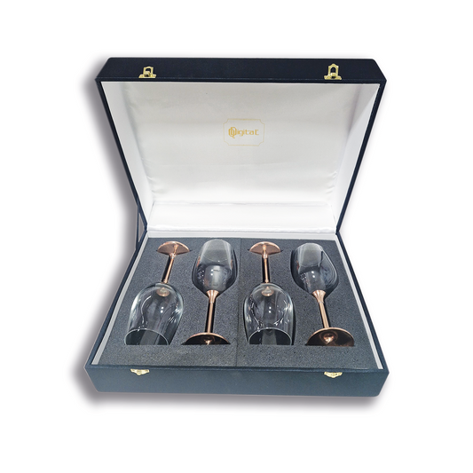 Set 4 Copas de Vino Alto C/ Pie de Cobre