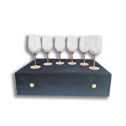 Set 6 Copas de Vino Alto C/ Pie de Cobre