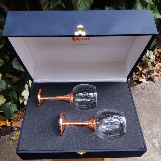 Set 2 Copas de Vino Lisa C/ Pie de Cobre