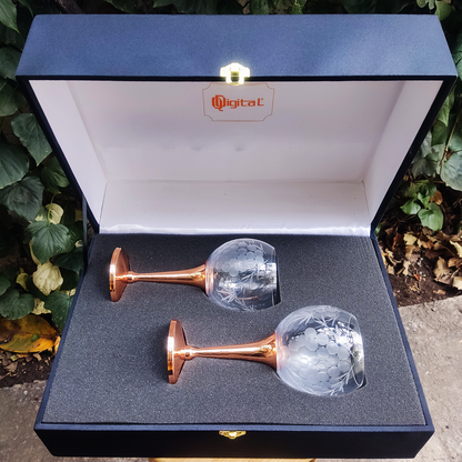 Set 2 Copas de Vino Tallada C/ Pie de Cobre
