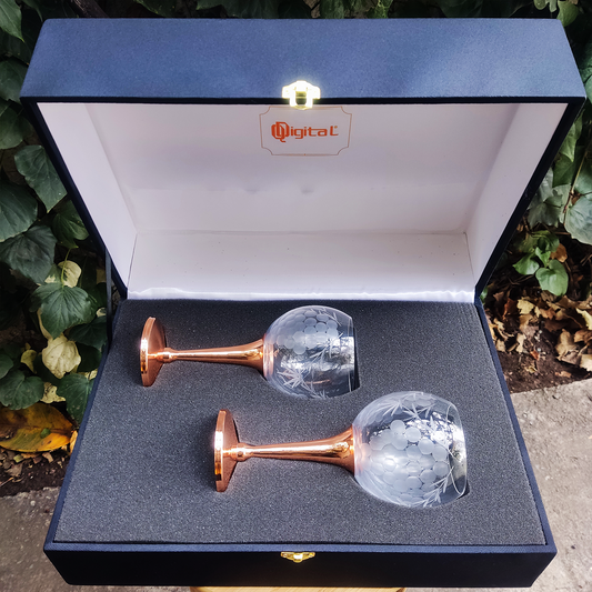 Set 2 Copas de Vino Tallada C/ Pie de Cobre