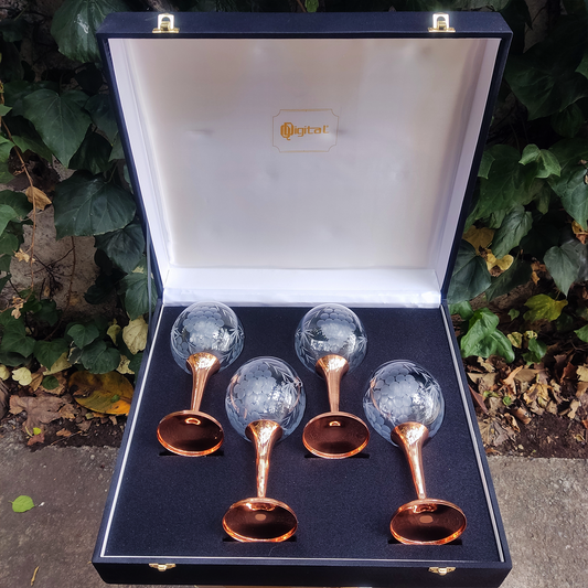 Set 4 Copas de Vino Tallada C/ Pie de Cobre