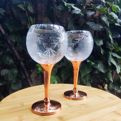 Set 4 Copas de Vino Tallada C/ Pie de Cobre