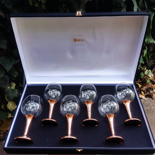 Set 6 Copas de Vino Lisa C/ Pie de Cobre