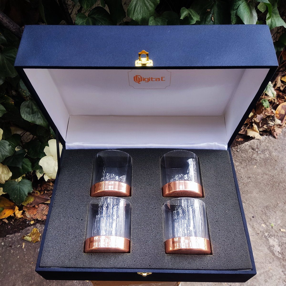 Set 4 Vasos Whisky C/ Base de Cobre