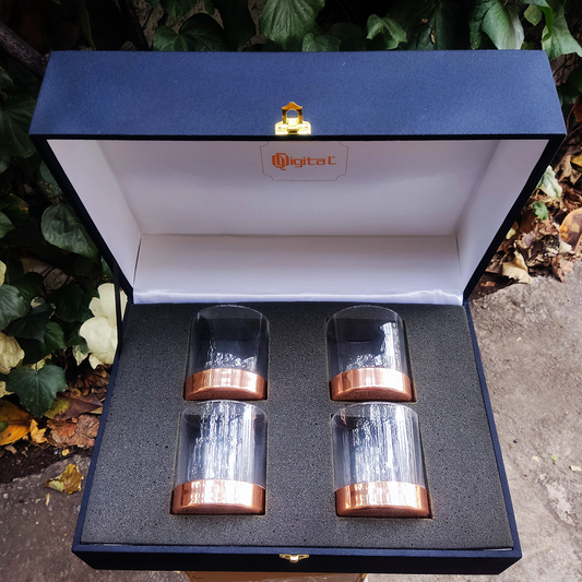 Set 4 Vasos Whisky C/ Base de Cobre